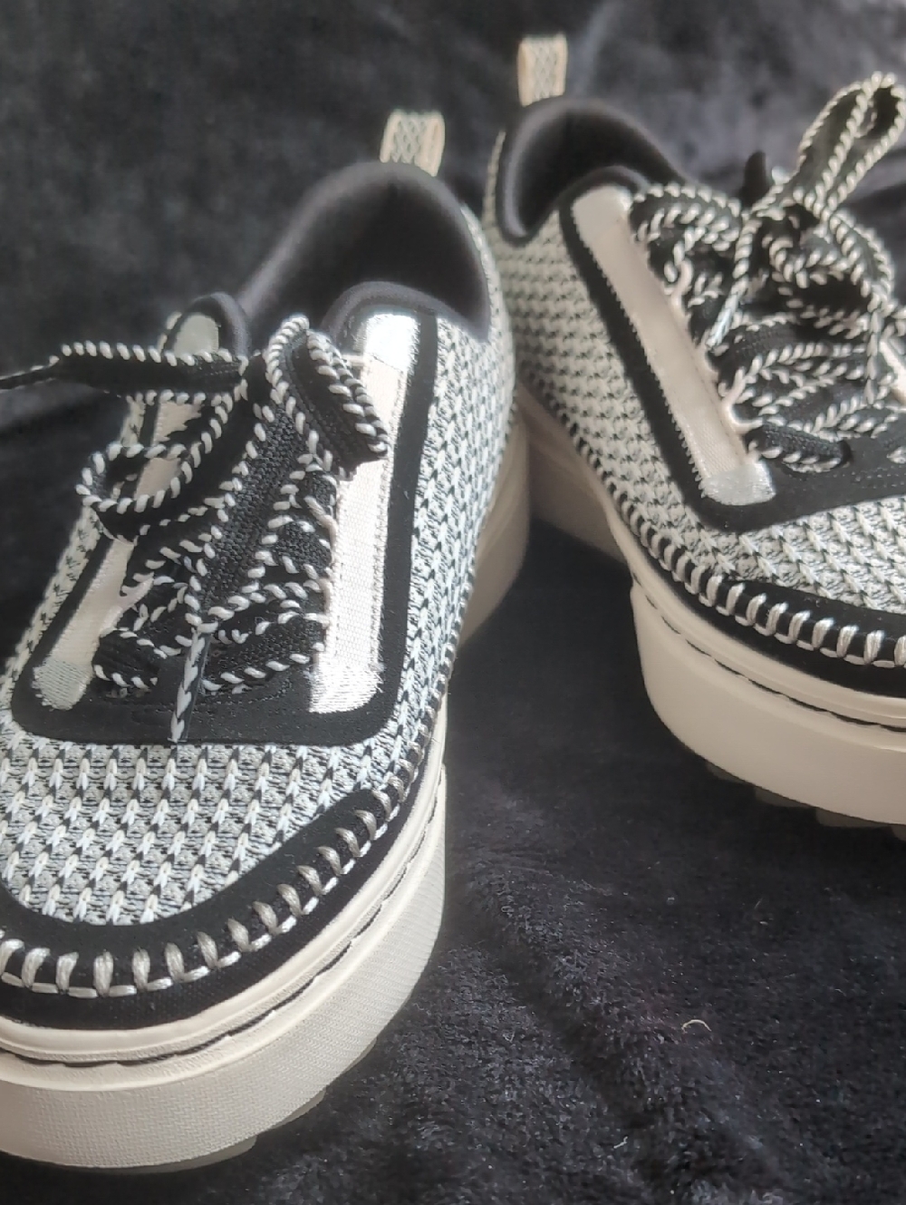 Skechers Black & White Knit Platform Lace-Up Sneakers